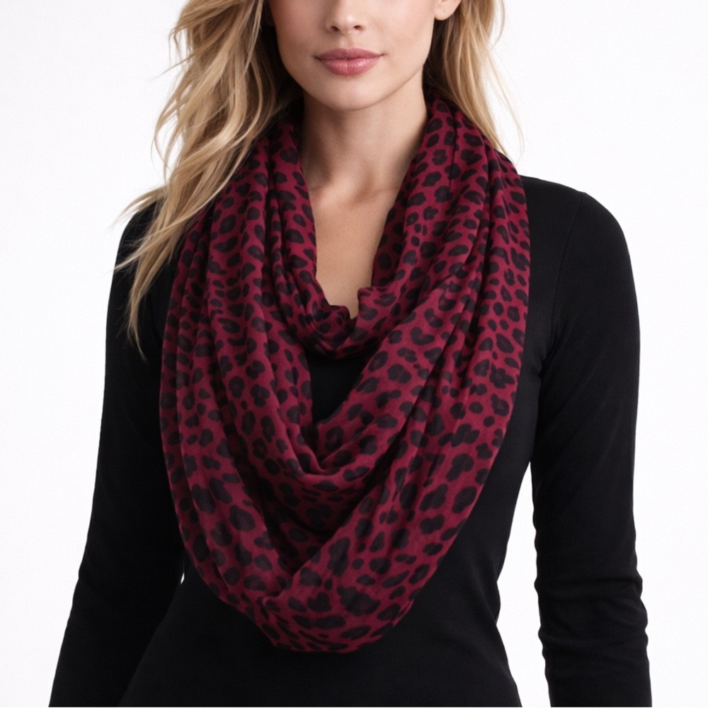 Leopard Print Infinity Scarf - Red and Black